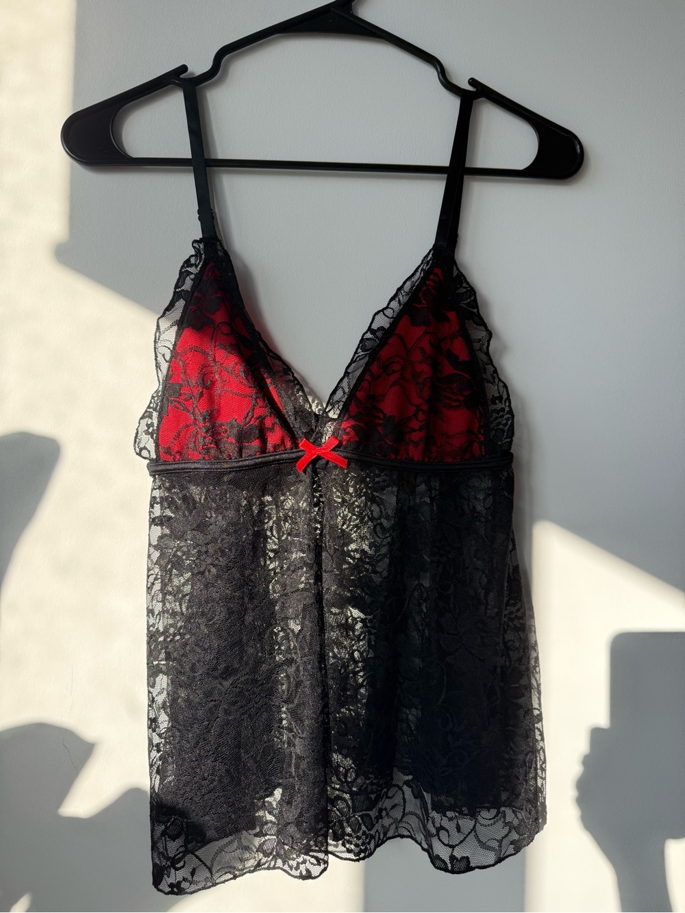 Lace-Overlay Red & Black Camisole